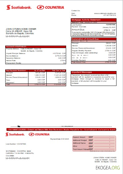 Colombie Scotiabank Colpatria banque relevé hypothécaire scr